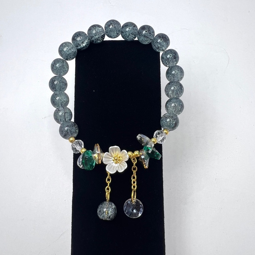 Blue Beaded Bracelet Fairy Lily of the Valley Charm Floral Coquette Whimsygoth